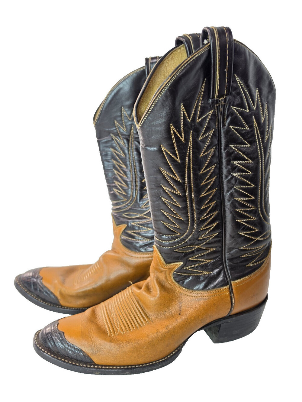 Tony Lama Vintage Brown Black Western Lizard Wingtip Cowboy Boots Mens Size 8
